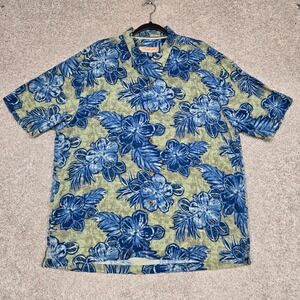 Tommy Bahama Hawaiian shirt Men's XL Silk Camp Floral blue loop